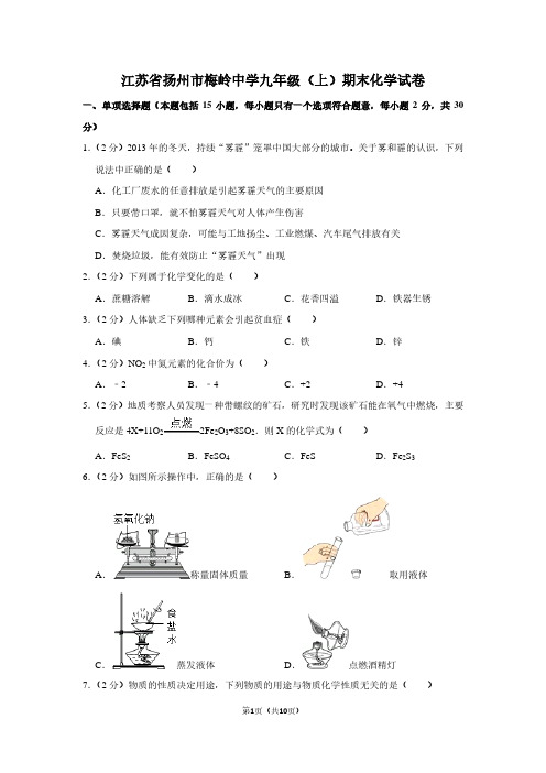 江苏省扬州市梅岭中学九年级(上)期末化学试卷