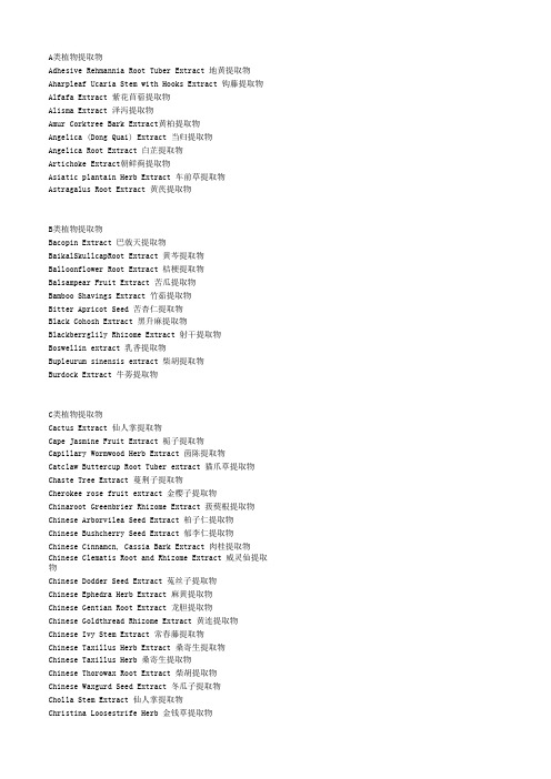 植物提取物英文查询表