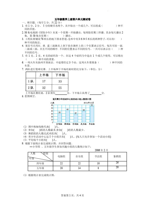 第六单元 统计表和条形统计图(二)(同步练习)2024-2025学年五年级数学上册苏教版