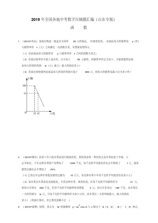 全国各地中考数学压轴题汇编：函数(山东专版)(原卷)