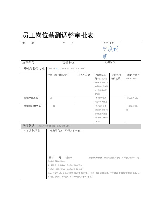 员工岗位薪酬调整审批表