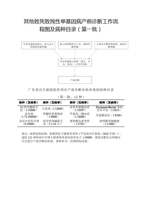 其他致死致残性单基因病产前诊断工作流程图及病种目录(第一批)