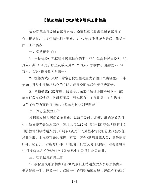 【精选总结】2019城乡居保工作总结
