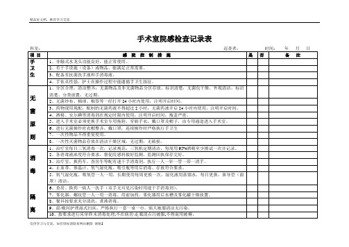 最新医院科室院感监控自查记录表