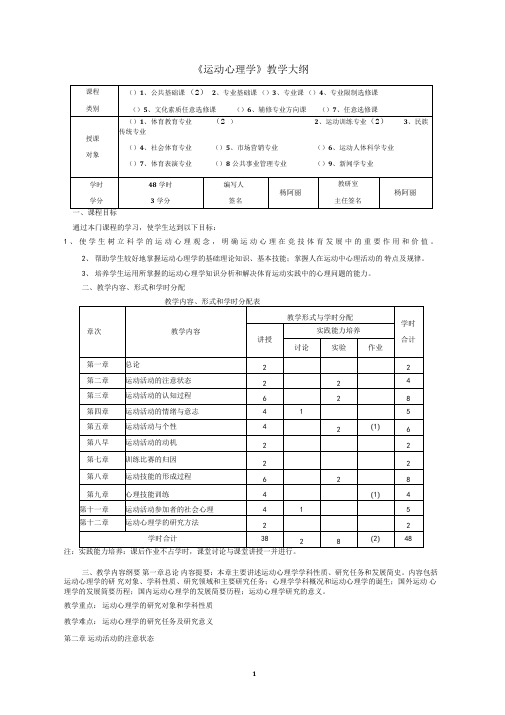 运动心理学教学大纲讲解