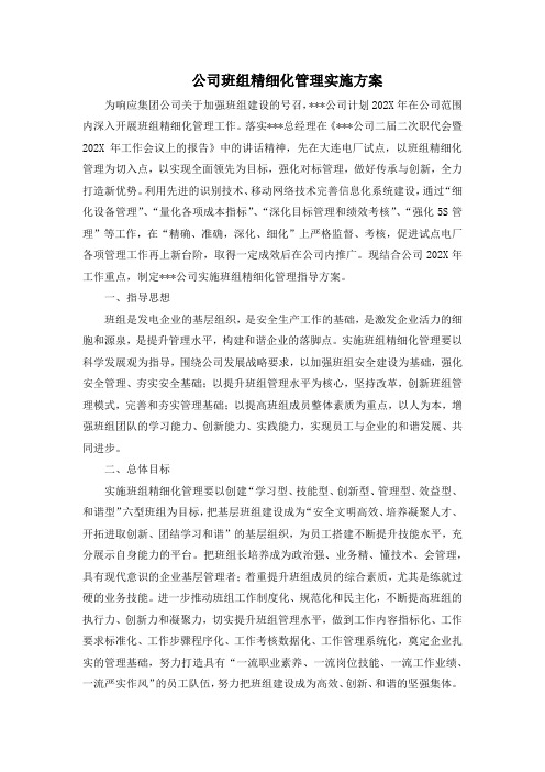 公司班组精细化管理实施方案