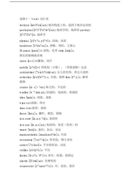 (完整word版)【词汇表】高中英语选修十一词汇表(带音标).docx