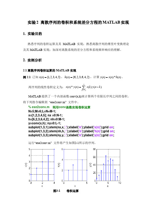 实验2 离散序列的卷积和系统差分方程的MATLAB实现