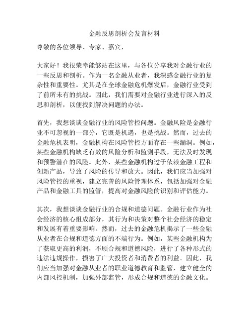 金融反思剖析会发言材料