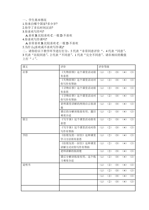 留学生问卷调查