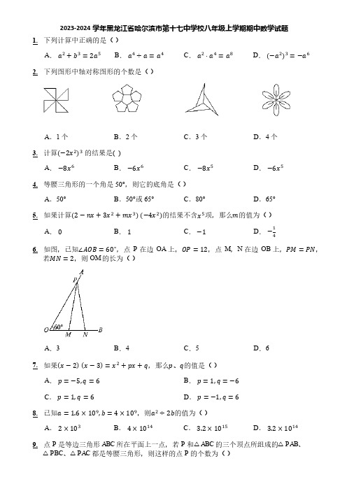 2023-2024学年黑龙江省哈尔滨市第十七中学校八年级上学期期中数学试题