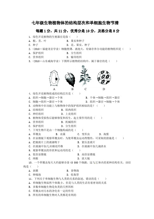 植物体的结构层次及单细胞生物节清