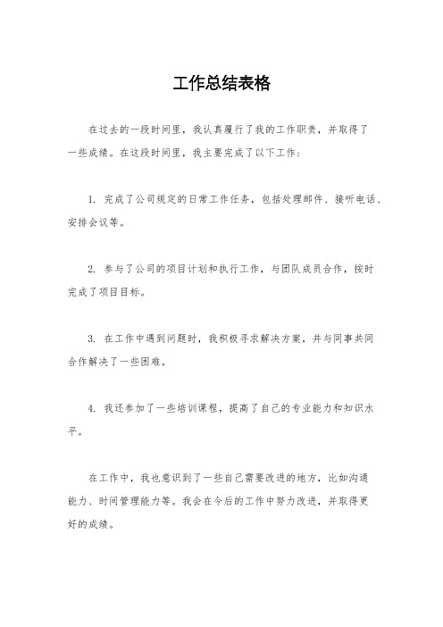 工作总结表格