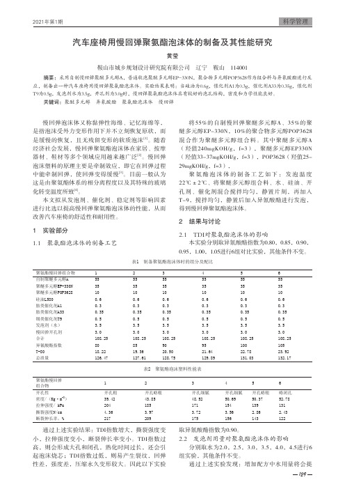 汽车座椅用慢回弹聚氨酯泡沫体的制备及其性能研究