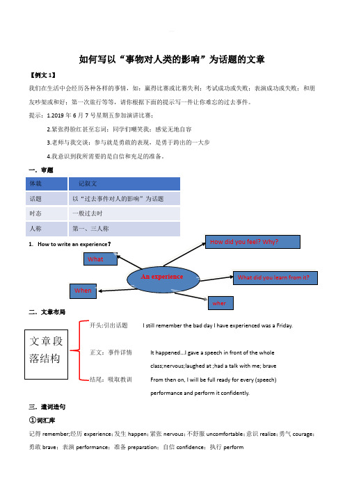 2020人教版九年级英语书面表达 Unit 11 如何写以“事件对人类的影响”为话题的文章