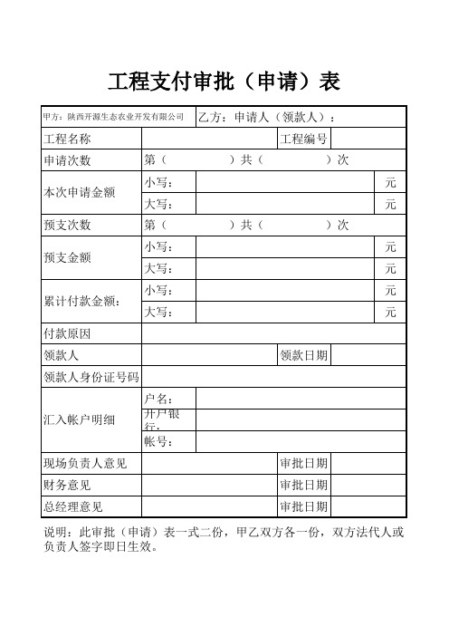 工程款预支、支付申请单