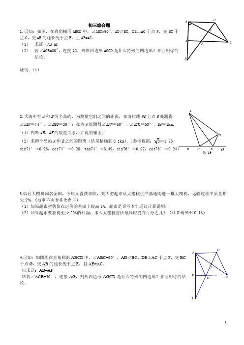 初中证明题综合题复习