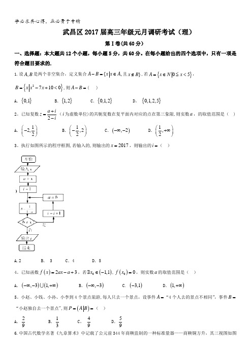 湖北省武汉市武昌区2017届高三1月调研考试理数试题含答案