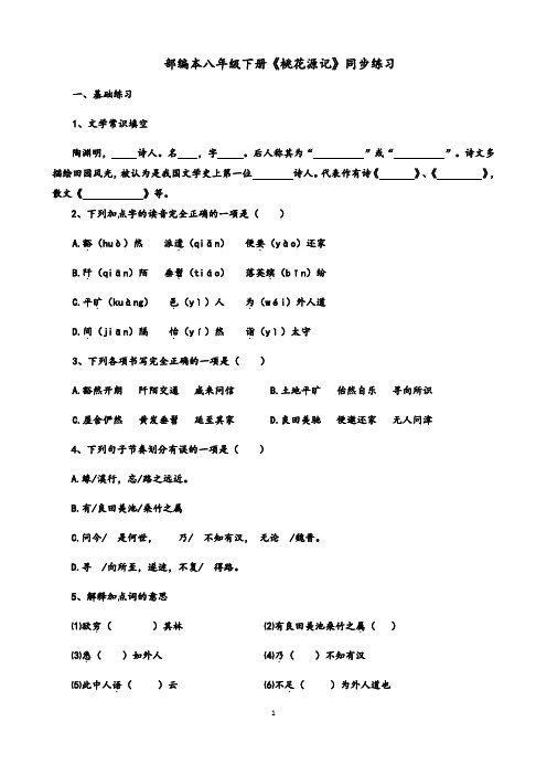 人教部编版八年级语文下册 9 《桃花源记》同步练习