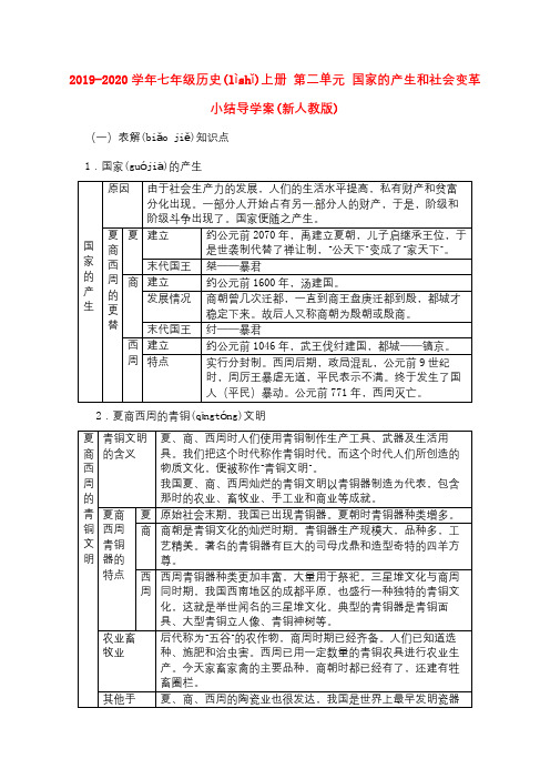 2019-2020学年七年级历史上册-第二单元-国家的产生和社会变革小结导学案(新人教版).doc