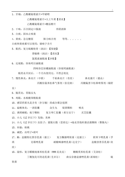 药店营业员100个通用药组合