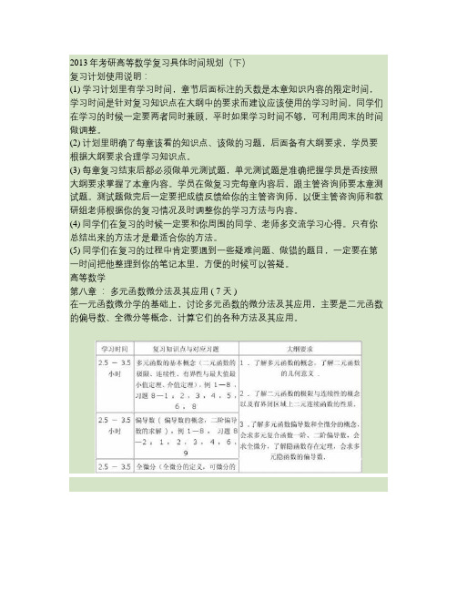 2013年考研高等数学复习具体时间规划(下).