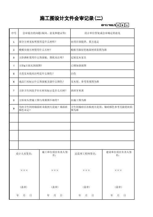 施工图设计文件会审记录(二)GD-C1-322-2