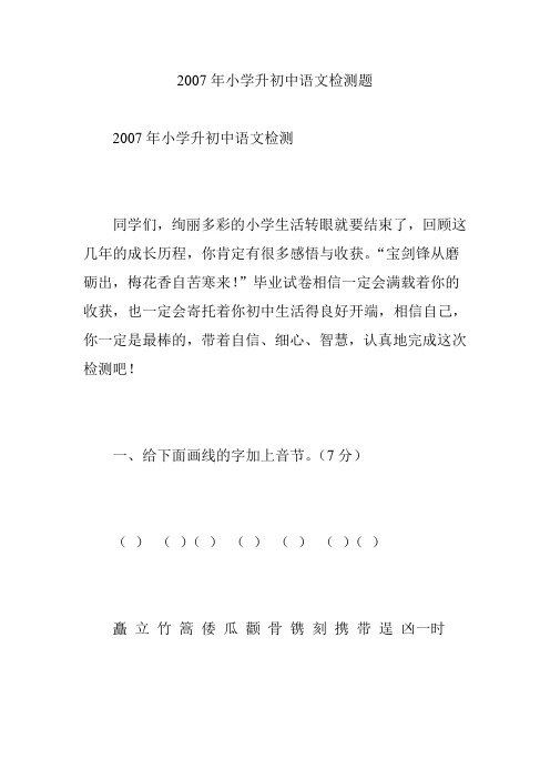 2007年小学升初中语文检测题