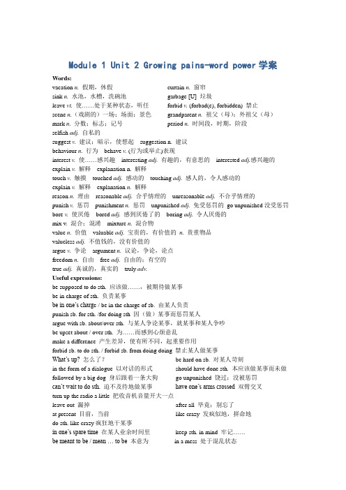 高中英语(牛津译林版)必修一学案 Unit2 Growing pains《Word power》学案2