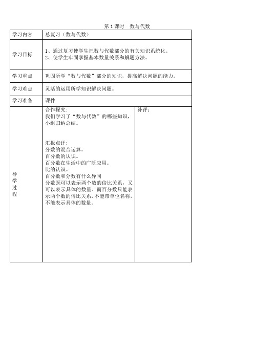 最新北师大版六年级数学上册总复习 全单元教案设计