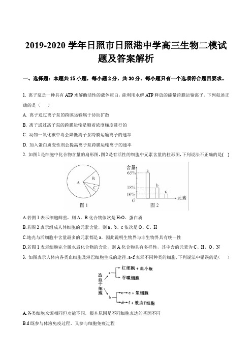 2019-2020学年日照市日照港中学高三生物二模试题及答案解析