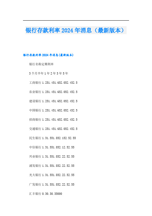 银行存款利率2024年消息(最新版本)