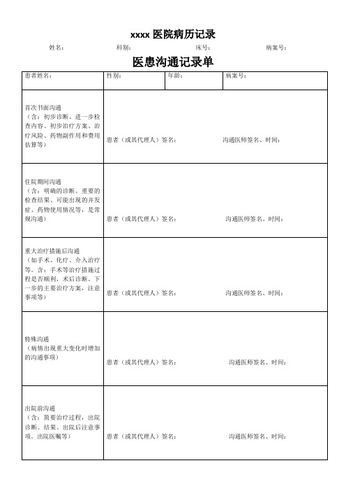 医患沟通记录单