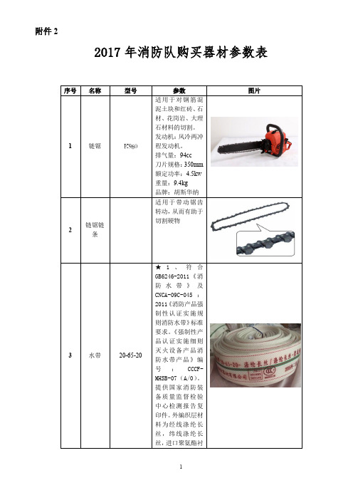 2017年消防队购买器材参数表