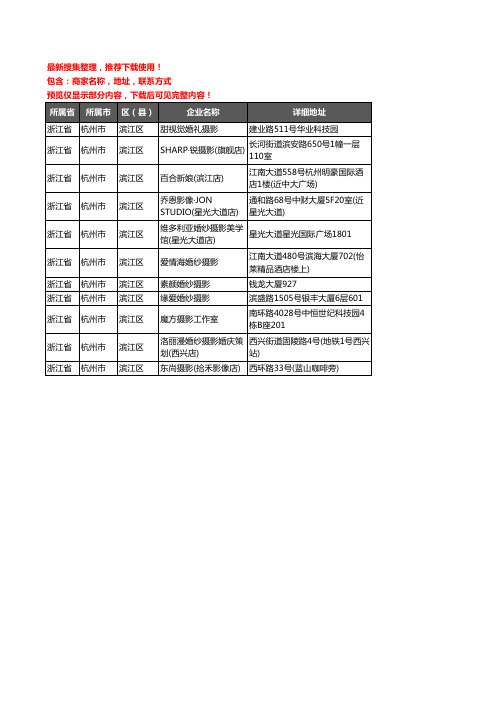 新版浙江省杭州市滨江区婚纱摄影企业公司商家户名录单联系方式地址大全11家