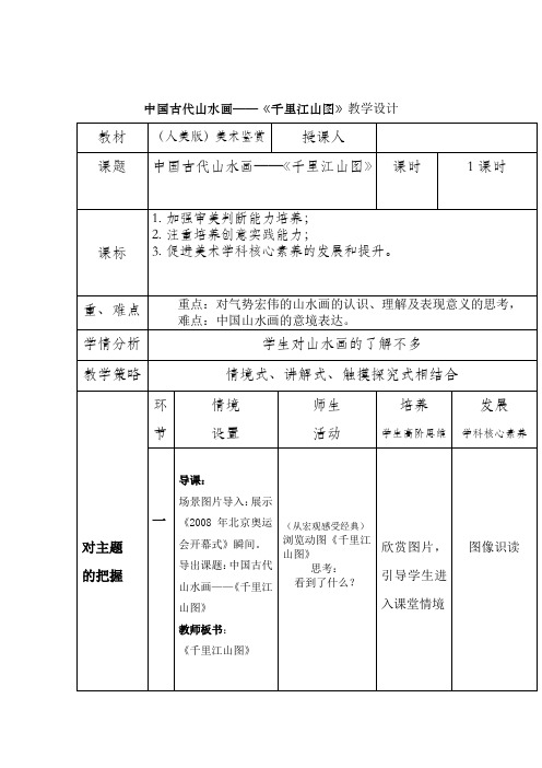 高中美术_中国古代山水画——《千里江山图》教学设计学情分析教材分析课后反思