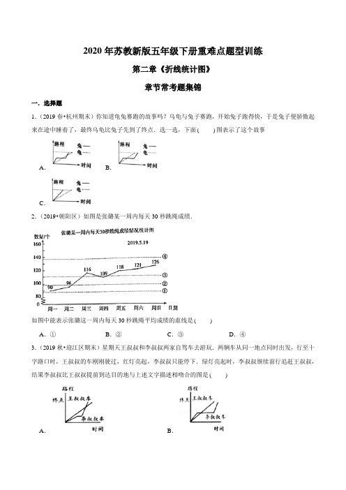 2020年苏教新版数学五年级下册重难点题型训练第二章《折线统计图》章节常考题集锦(原卷版)