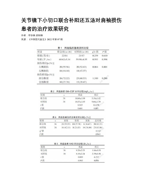 关节镜下小切口联合补阳还五汤对肩袖损伤患者的治疗效果研究