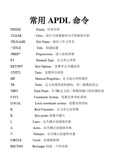 Ansys常用命令功能以及英文全称