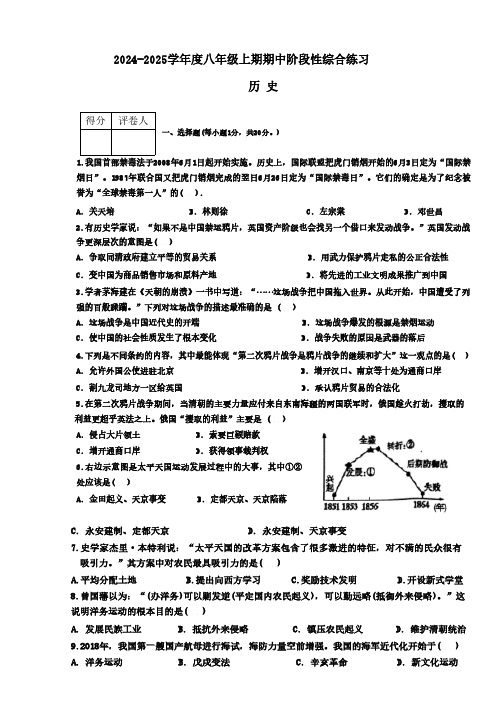 河南省信阳市淮滨县2024-2025学年部编版八年级上学期期中阶段性综合练习历史试题(含答案)