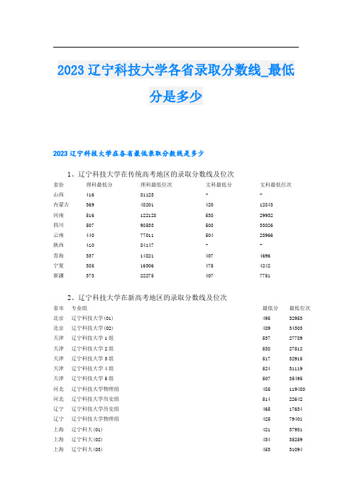 辽宁科技大学各省录取分数线最低分是多少