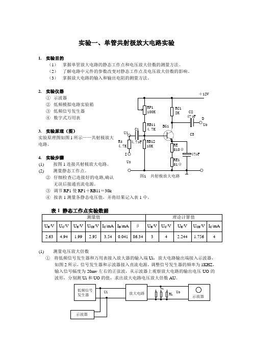 单管共射极放大电路实验报告