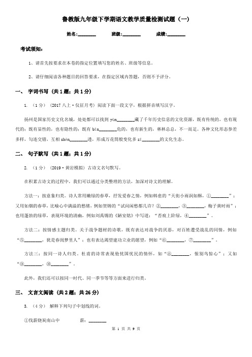 鲁教版九年级下学期语文教学质量检测试题(一) 