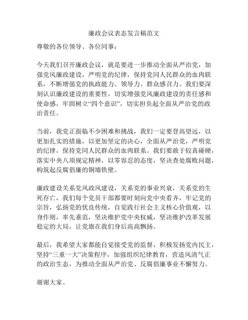 廉政会议表态发言稿范文