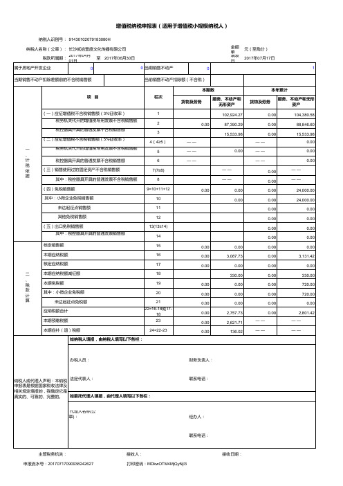 增值税纳税申报表(小规模纳税人适用)_20170401_20170630_430102079183080