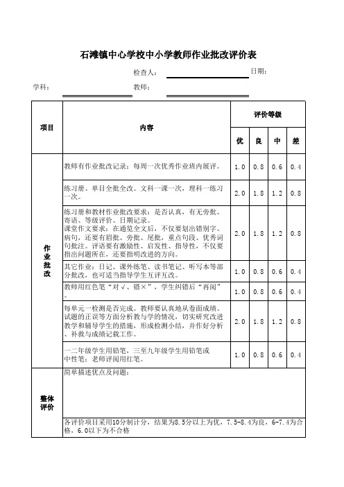 教学常规类(作业批改)评价表