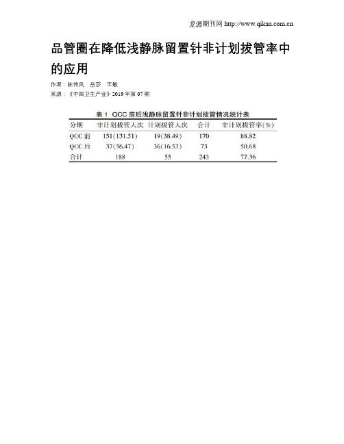 品管圈在降低浅静脉留置针非计划拔管率中的应用