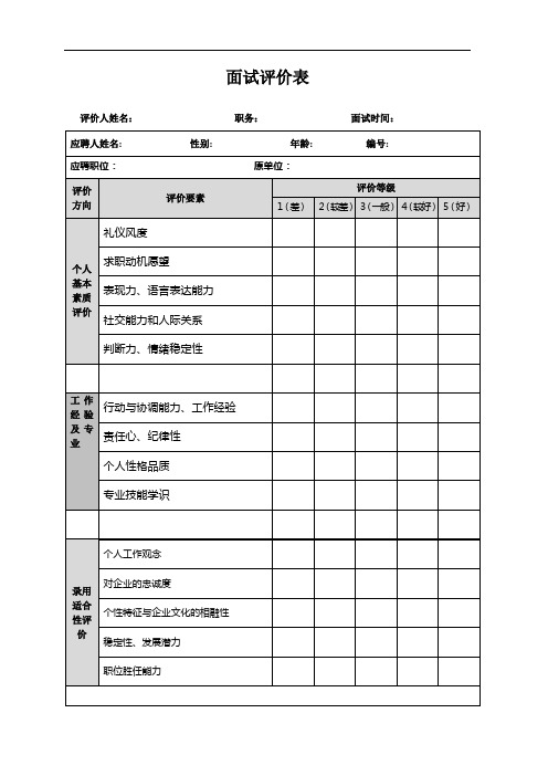 教师资格证考试-面试评价表