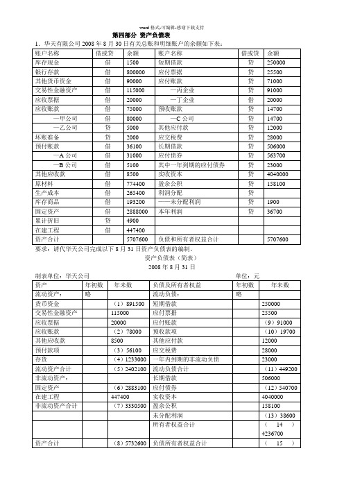 会计基础无纸化考试综合练习题(资产负债表)(1)(1)