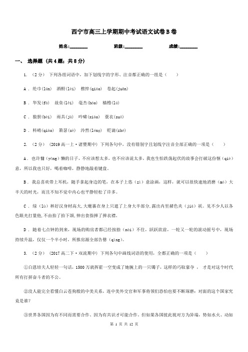西宁市高三上学期期中考试语文试卷B卷
